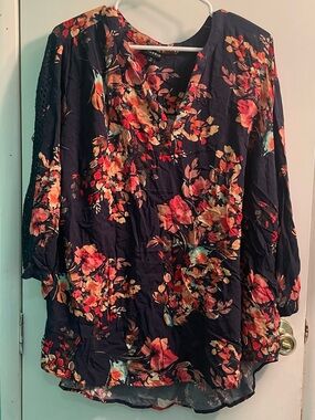 Torrid Floral Navy Long Sleeve Blouse 3X